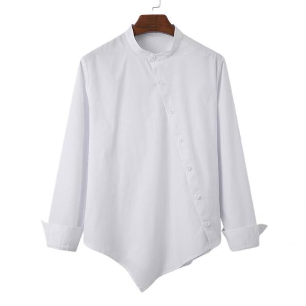 

men's casual shirts 2021 plus size 5xl men shirt long sleeve solid color button irregular stand collar fashion streetwear fitness cami, White;black