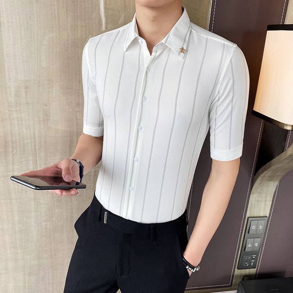 

2021 new british style will see striped men's shirts fashion business work shirt for casual men thin formal fitting homme 3xl-m blouse, Black;brown