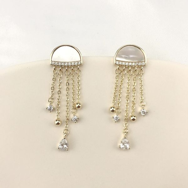 

long tassel jellyfish white fritillaria earrings women's s 925 silver needle korean earrings freshwater shell, Golden