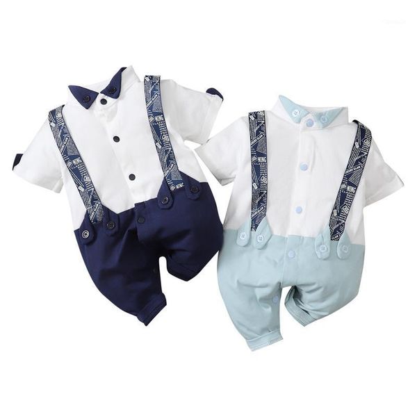 

jumpsuits toddler summer rompers collar short sleeves button-open suspenders for baby boys 0-24 months, Blue