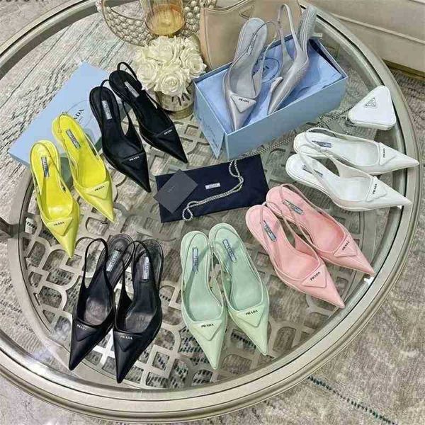 

[higher version]21 new p pointed leather triangle label cat heel sandals for women[finished on april 30], Black