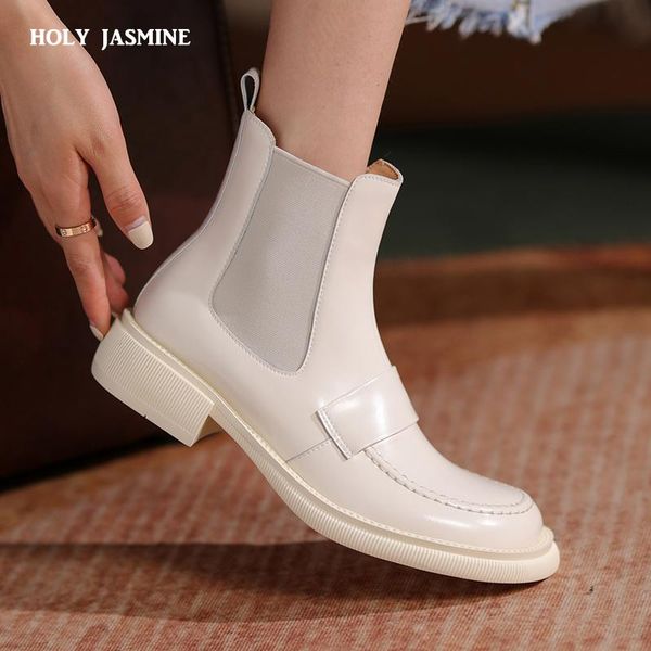 

boots autumn winter women ankle 2021 arrival genuine leather mid heel round toe shoes woman concise, Black
