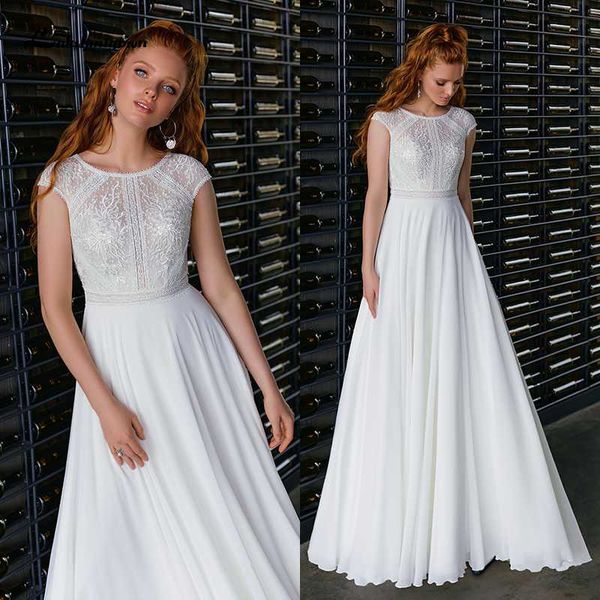

other wedding dresses simple white boho dress cap sleeve elegant a-line bridal gown scoop neck chiffon robe mariee bride to be 2021