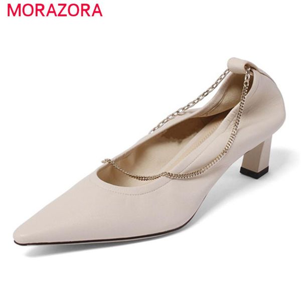 

dress shoes morazora single 2021 est pumps women chain pointed toe high heels casual party ladies genuine leather, Black