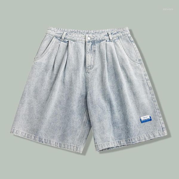 

men's shorts 2021 harajuku loose cargo five point men hip hop streetwear pocket denim pants summer color contrast couple jogger, White;black