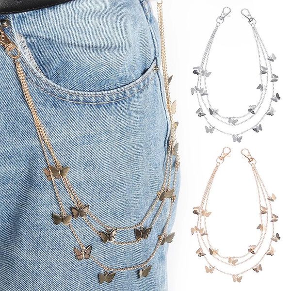 

keychains punk street butterfly belt waist chain male women pants multi layer hiphop hook trousers jeans keychain pendant jewelry, Silver