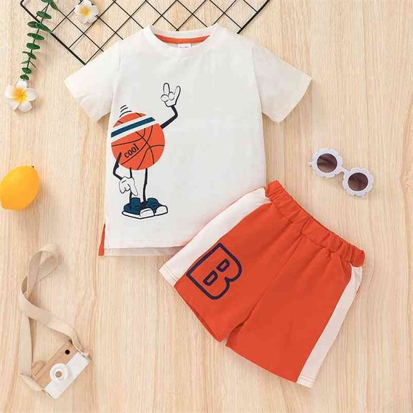 Estate Bambini Set Casual Manica Corta O Collo Stampa Cartoon Basket T-shirt Lettera 