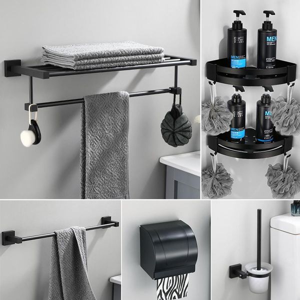 

towel racks matte black double bars bathroom hanger space aluminum accessories rack ring toilet brush