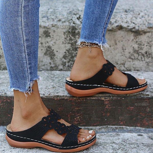

women sandals plus size summer sandals shoes women heels sandalias mujer soft bottom wedges shoes flip flops chalas mujer, Black