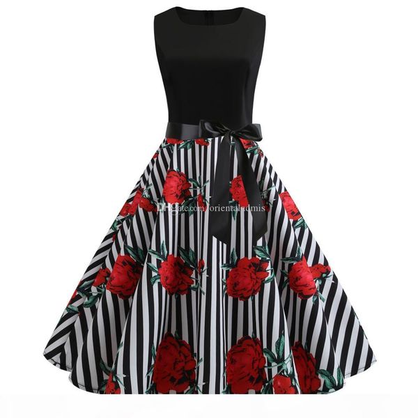 

#jy13436 wholesale ladies summer clothing flora digital printing o-neck sleeveless back zipper women's causal party dresses, Black;gray