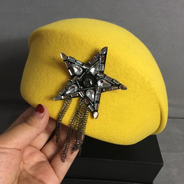 

stingy brim hats 2021 web celebrity with yellow wool homburg children trill super fire beret painter han edition joker hat, Blue;gray