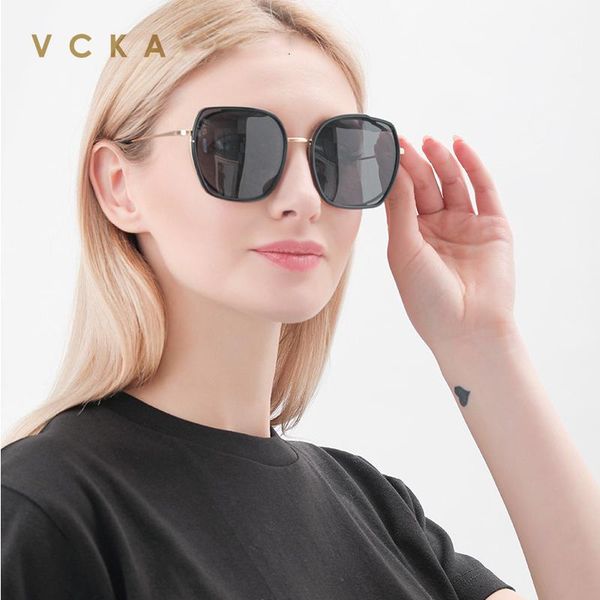 

sunglasses vcka 2021 polarized women sell fashion big frame brand designer shades woman female sun glasses cool oculos, White;black