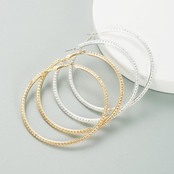 

hoop & huggie fashion full rhinestone women female circle earrings classic big gold color crystal for party, Golden;silver