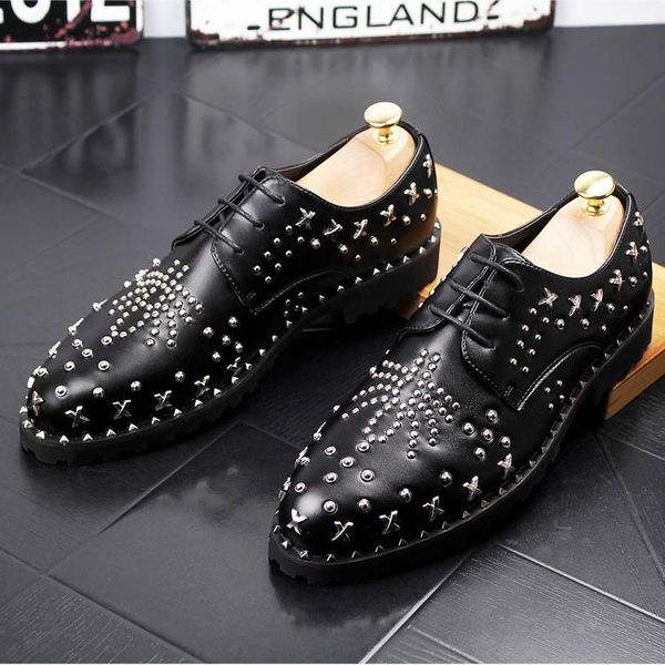 

dress shoes 2021 men fashion punk rock spring autumn studded rivet spike derby wedding character, Black