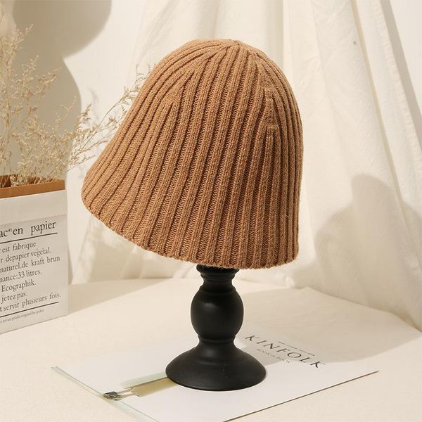 

stingy brim hats 2021 latest solid color vertical stripes knitted hat women designer bucket wool vintage cap luxury hedging fashion, Blue;gray