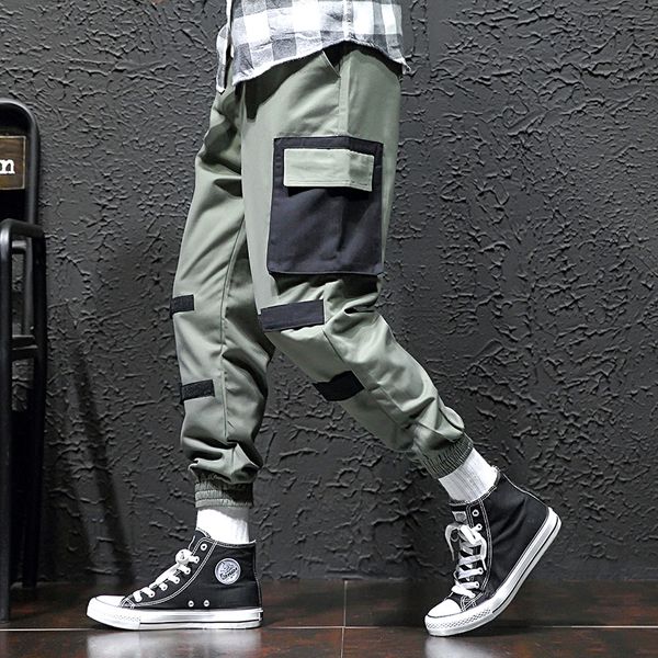 

2021 new harem cargo outer bags hip hop masculine cotton tactical from running men's pants streetwear casual i2pf, Black