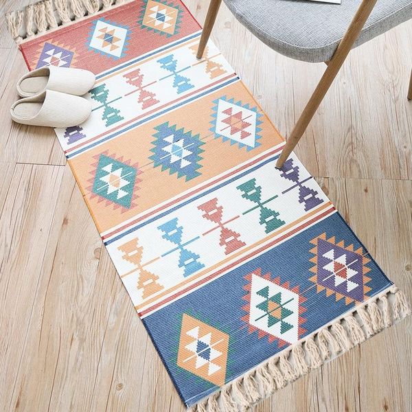 

carpets nordic cotton linen floor mat with tassels bohemian bedroom bedside kitchen handmade carpet living room sofa table area rugs