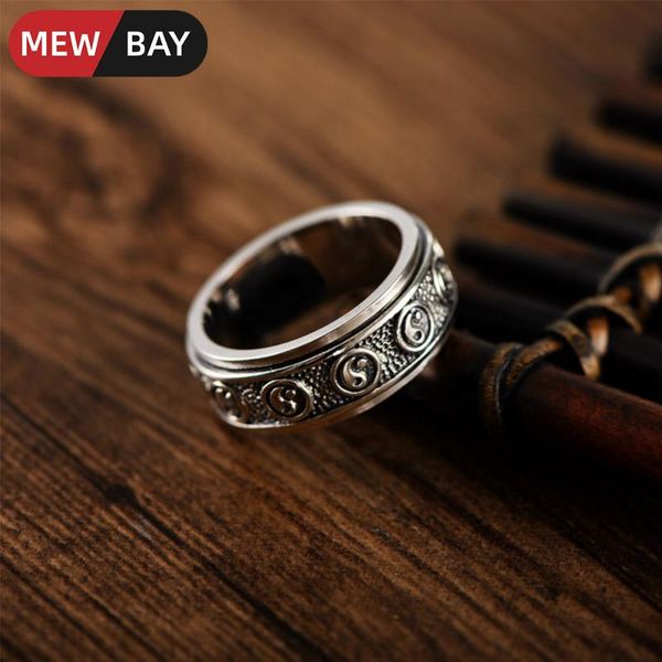 

cluster rings s925 sterling silver retro taoism yin yang tai chi the eight diagrams chinoiserie book of changes rotatable lucky jewelry, Golden;silver