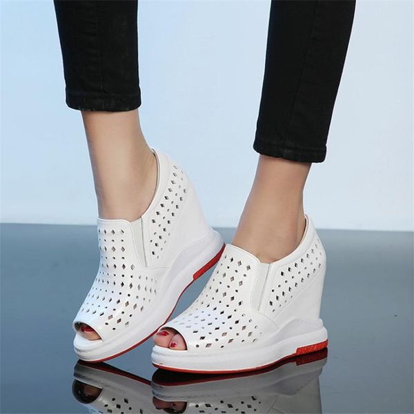 

dress shoes pxelena vintage peep toe breathable hidden wedge high heels women genuine cow leather comfort ladies pumps 2021 spring, Black