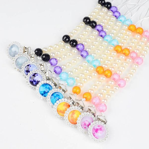 

pearl baby pacifier chain clips crystal teething beads teether newborn teeth practice toys infant feeding kids chew toy b7954