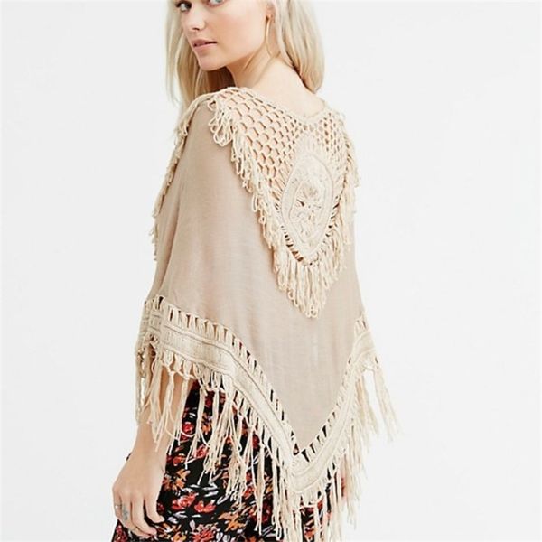 

2021 new hand crocheted tassel cape beach blouse