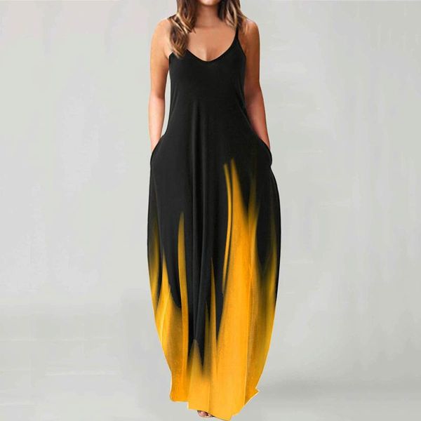 

casual dresses sling v-neck boho long dress summer sleeveless maxi beach women elegant tie dye print lady party, Black;gray
