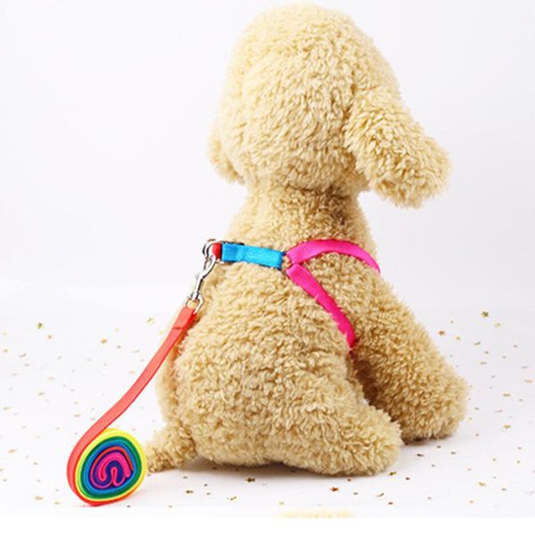 

dog collars & leashes colorful harness adjustable leash nylon rainbow puppy traction rope for walking accessories durable pet supplies