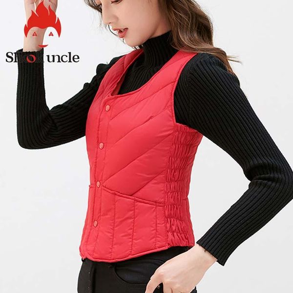 

women's vests women vest winter sleeveless waistcoat warm down cotton jacket elegant solid color korean short pocket outwear, Black;white