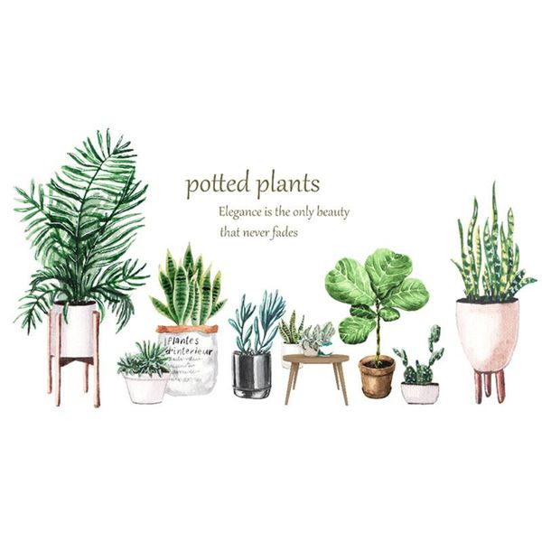 

wall stickers potted leaf cactus plant sticker baseboard wallpaper kitchen living room decoration home cupboard mural removable