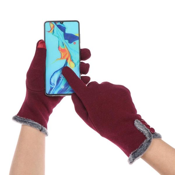 

five fingers gloves autumn winter warm female non-inverted velvet cashmere full finger touch screen driving skiing windproof, Blue;gray