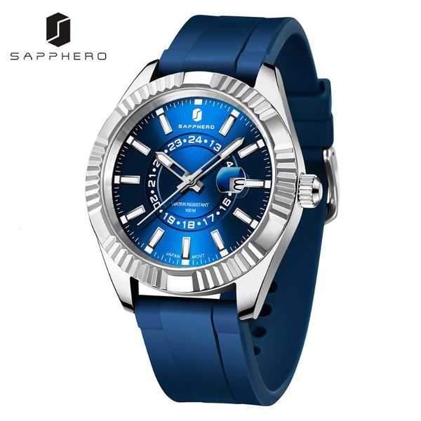 

wristwatches men watches sapphero 100m waterproof japanese quartz movement stainless steel auto date clock business casual male wristwatch, Slivery;brown