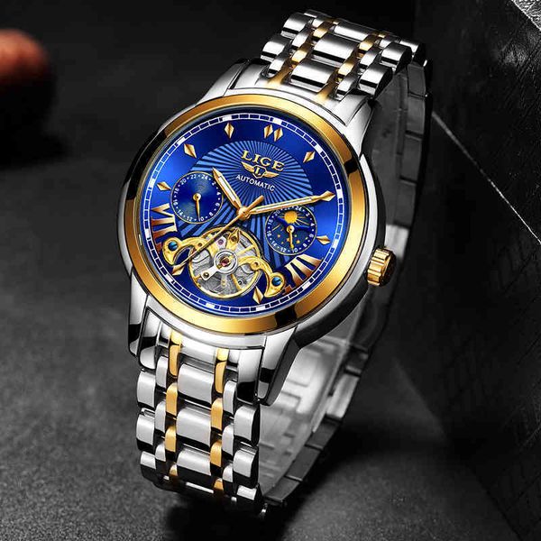 

gentlemen luck waterproof sports clock clocks brand luxury for men classic tours automatic mechanical + box, Slivery;brown