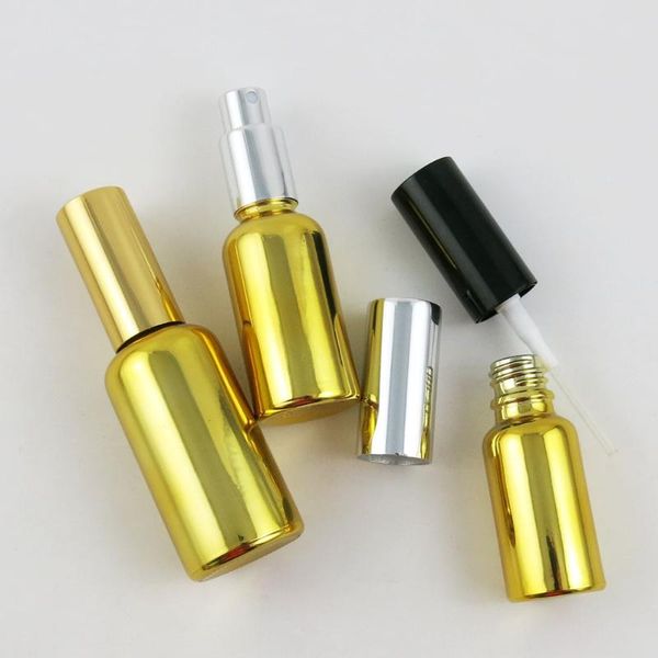 

10 x refillable empty uv gold glass essence bottle with sprayer 10ml 20ml 30ml 50ml 100ml 1oz 1/3oz 1/2oz glass contaienrs