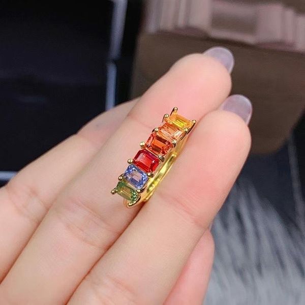 

cluster rings fine jewelry 925 sterling silver inset with natural gem women's luxury exquisite color sapphire adjustable row ring suppo, Golden;silver