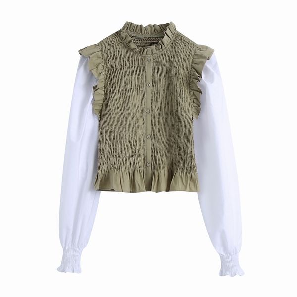 

women blouse spring fashion long sleeve ruffle shirt modern lady casual 210602, White