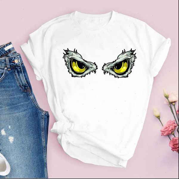

women print 90s face eye animal girl fashion casual lady t shirt womens clothing tees female t shirt, White