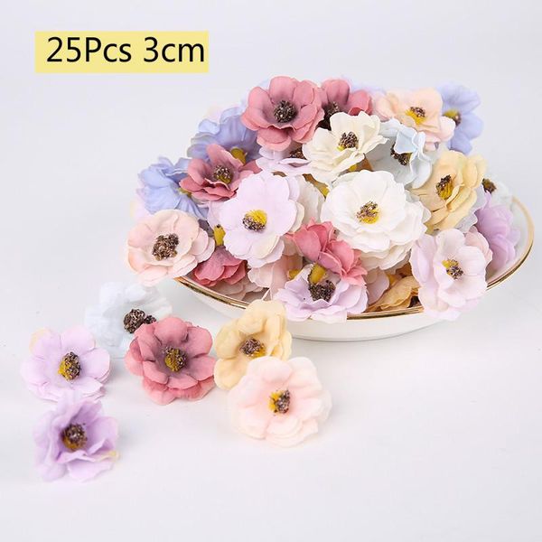 

decorative flowers & wreaths 25pcs 3cm mini daisy artificial flower heads stamen chrysanthemum for wedding home decor diy wreath box gift cr