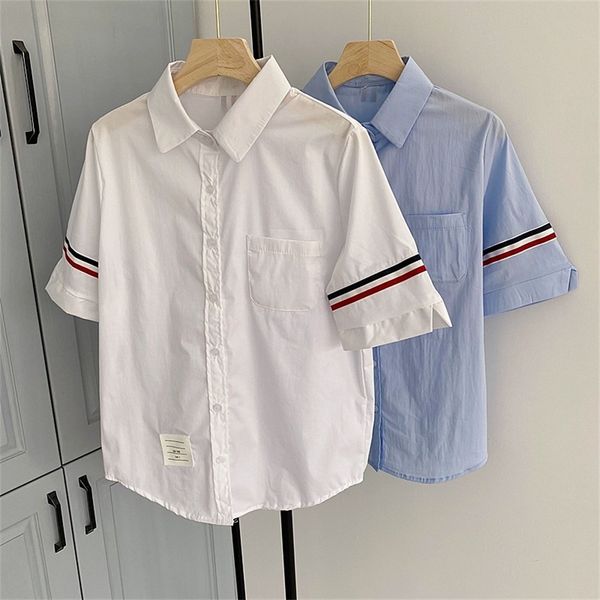 

tb women's shirt men's and same coat couple's four bar lapel short sleeve shirt top, White