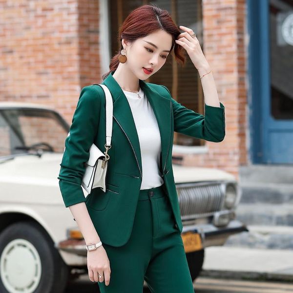

business pant suits women 2 pieces tronusers blazer set spring autumn long sleeve office lady work jacket uniform 2021 fashion, White