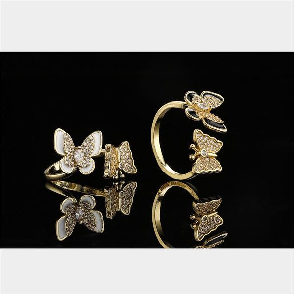 

wedding rings 2021 simple and lovely small butterfly opening ring copper micro-inlaid women's jewelry birthday gift, Slivery;golden