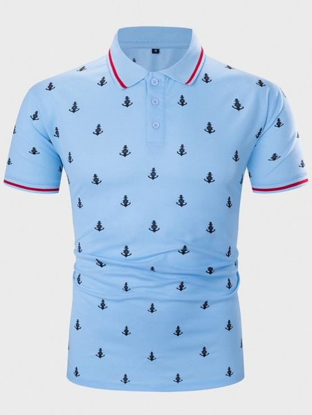 

men anchor print striped trim polo shirt 93fl#, White;black