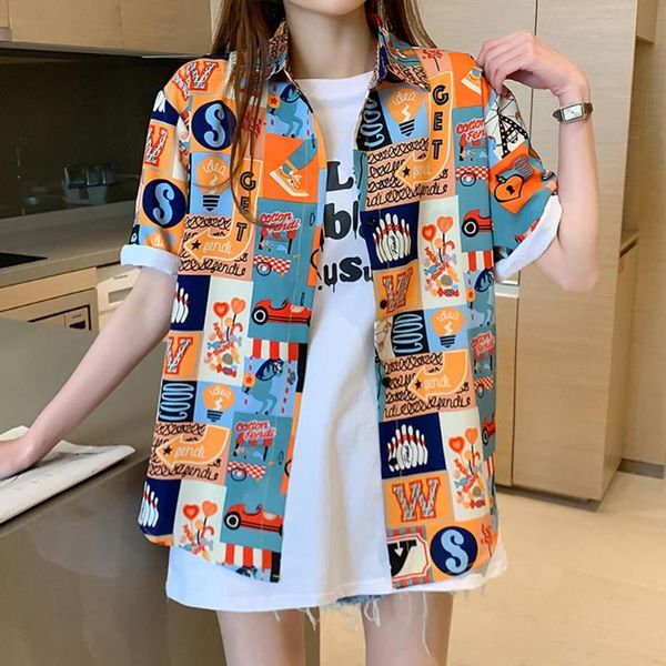 

women's blouses & shirts cartoon bright color short sleeves women thin casual summer blouse shirt fashion girl, White