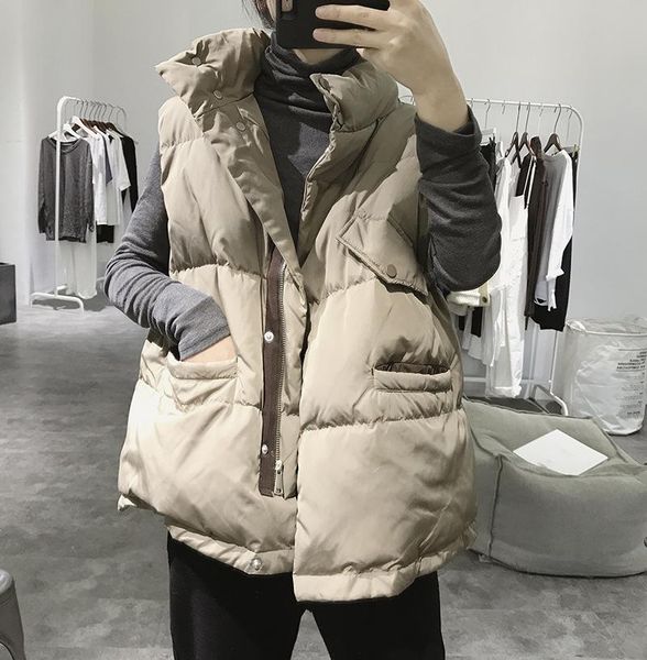 

women's vests 2021 cotton vest winter korean version of the stand-up collar loose thick short bread jacket waistcoat, Black;white