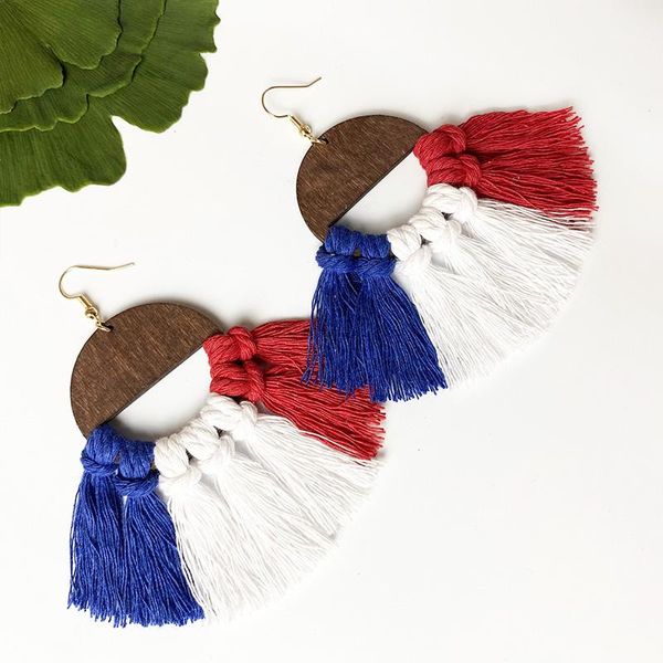 

dangle & chandelier 2021 bohemian handmade tassels earrings geometric wood for women july 4th u.s. national day independence eardrop, Silver