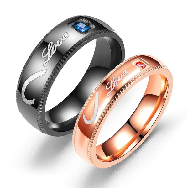 

black rose gold simple ring fashion forever letter love couple jewelry for women men friend ring gift accesories wholesale, Silver