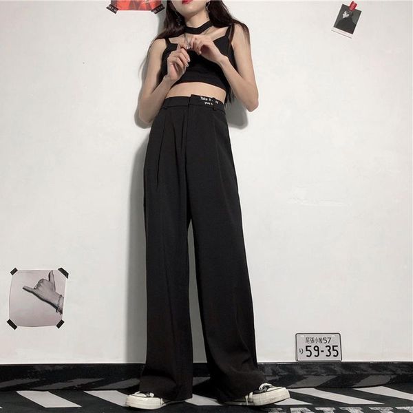 

women's pants & capris goohojio 2021 casual for women high waist cool leisure loose womens trousers simple fashion pure color vintage, Black;white
