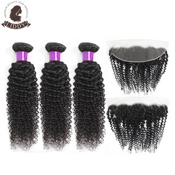 

human hair bulks liddy curly bundles with frontal 3 brazilian lace 13x4 part non remy, Black