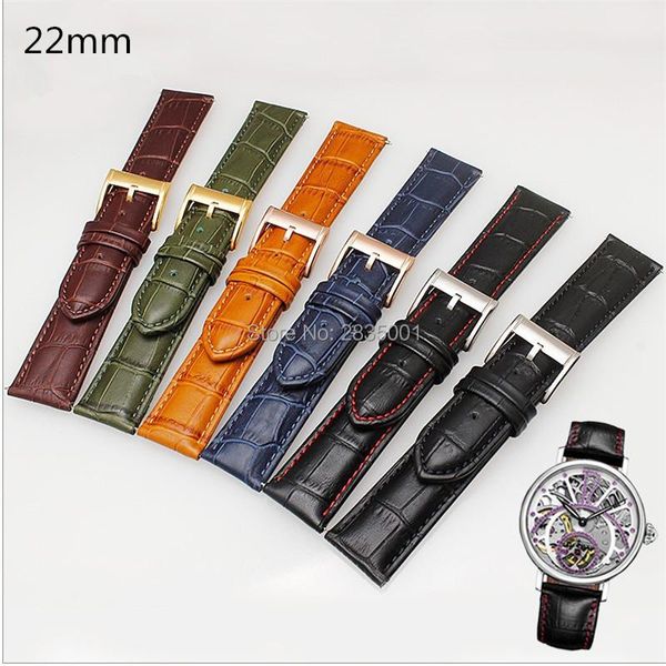

watch bands common used genuine leather watchband black blue orange calfskin strap with pin buckle for brands watches 22mm men, Black;brown