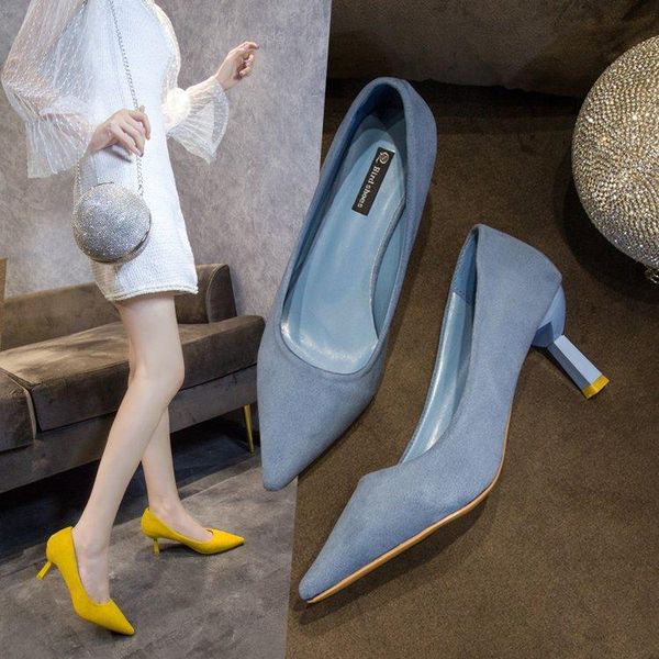 

dress shoes high heel women's fall 2021 version of the korean pointed shallow single ladies suede simple women pumps, Black