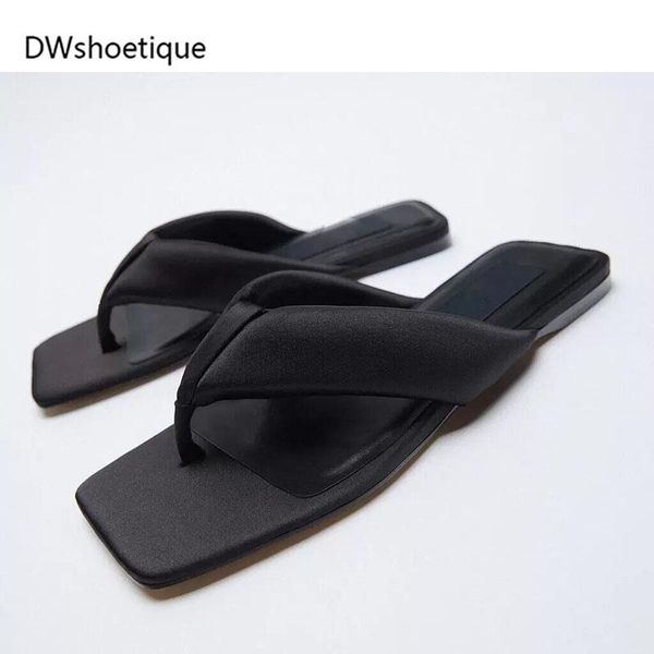 

slippers summer square toe women flip flops beach outisde casual slides, Black